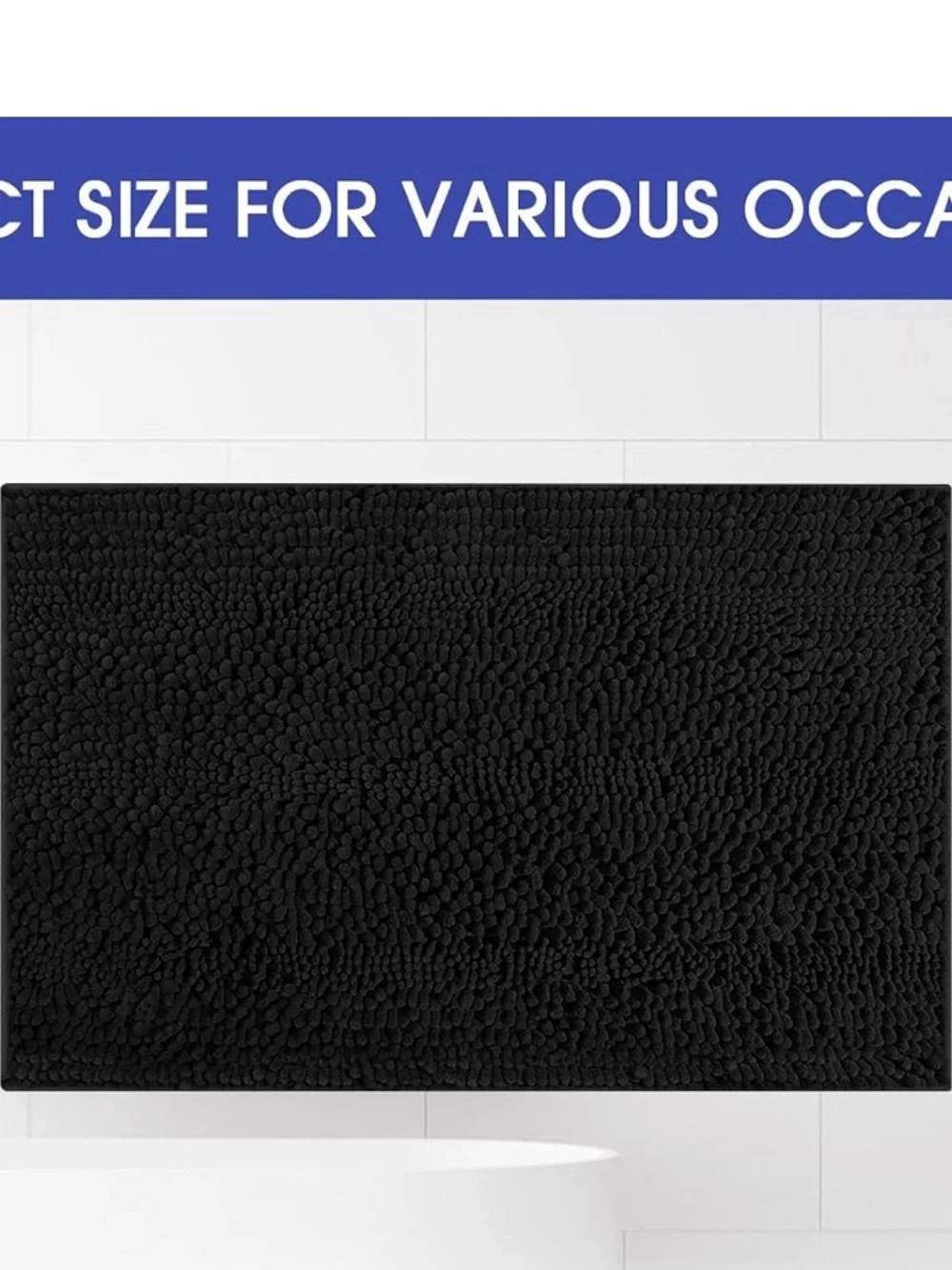 Plush Black Chenille Bath Mat - Soft Non-Slip Bathroom Rug NWT